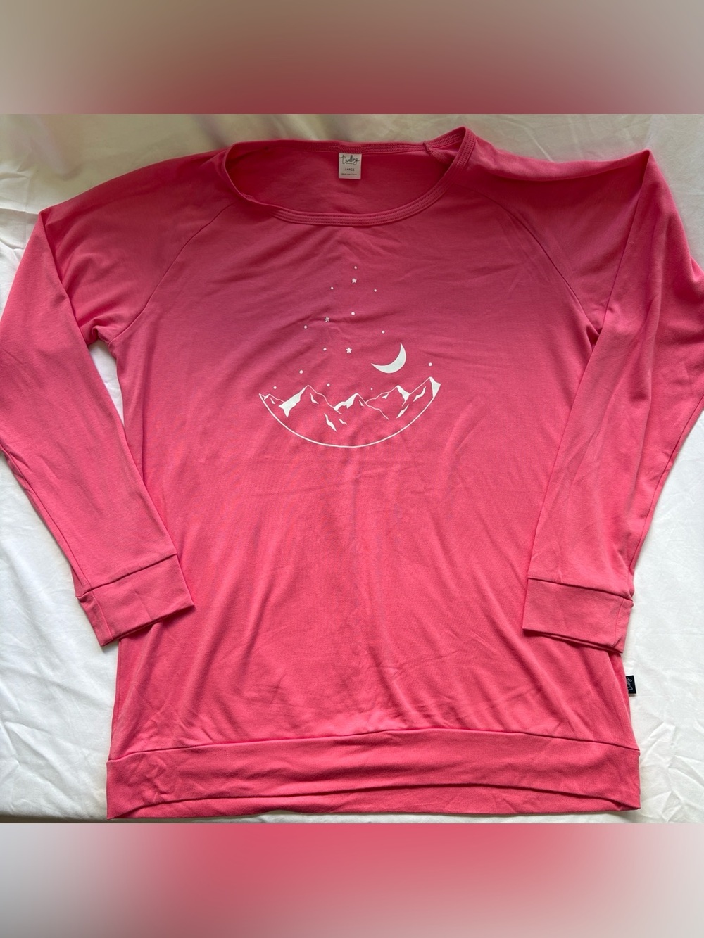 Dwelling/Kindred Flamingo Pink Mountain Graphic Long Sleeve Bamboo Top